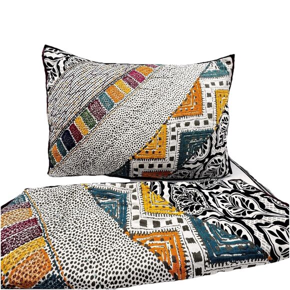 Urban Outfitters Other - Urban Outfitters Set Of 2 Boho Multi Colored Embroidered Pillow Shams 20x26